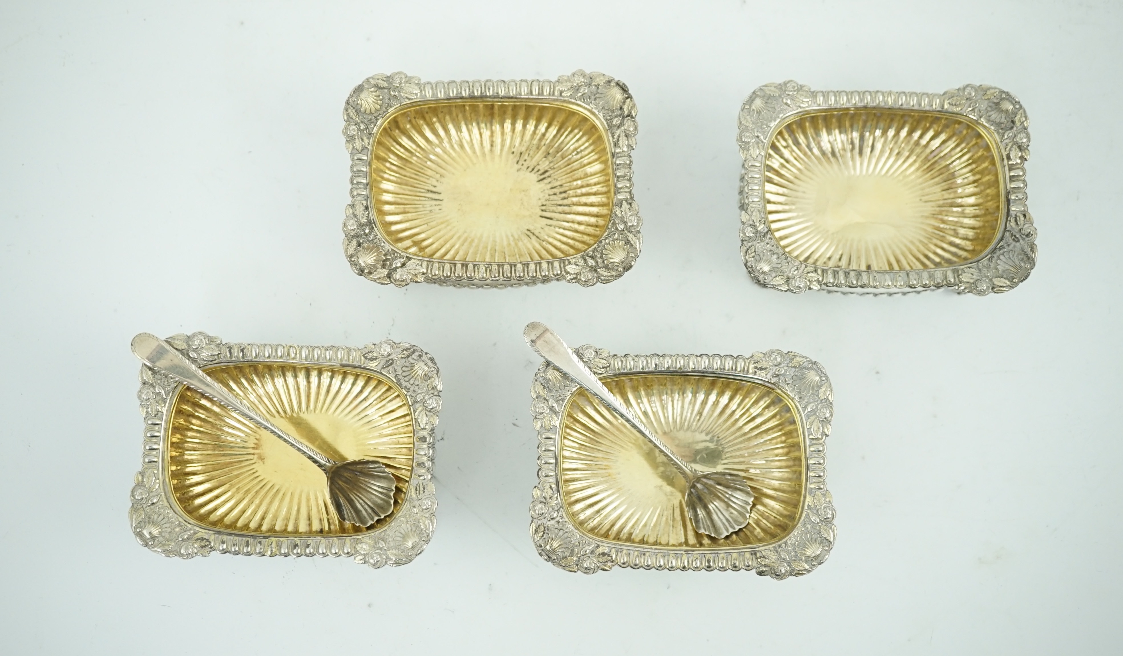 A set of four late George III demi-fluted silver salts by William Eaton?